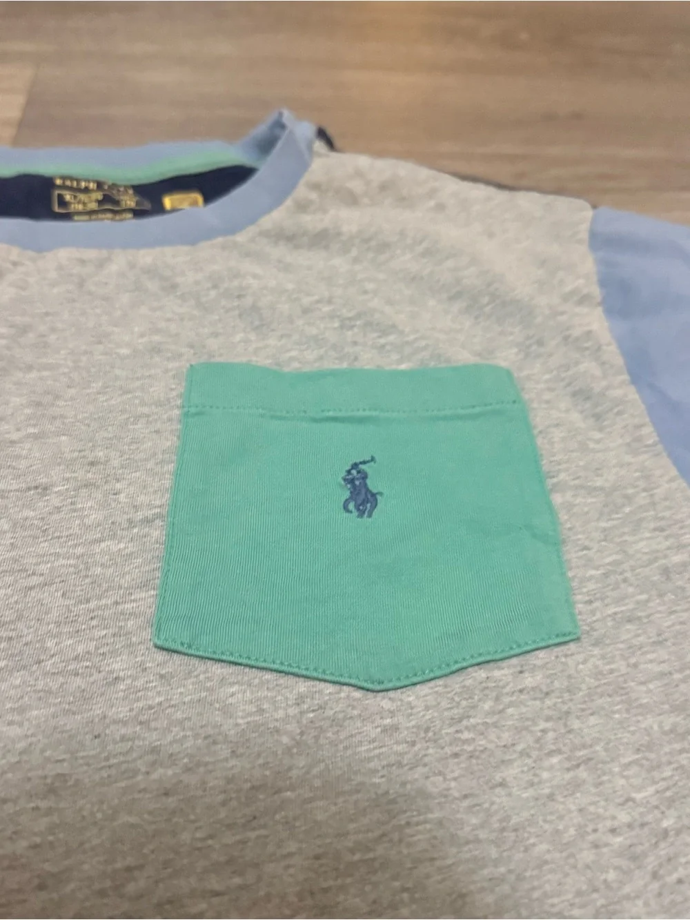 Ralph Lauren Colorblock Crewneck T-Shirt — Gray, Coral, Light Blue, Mint Pocket